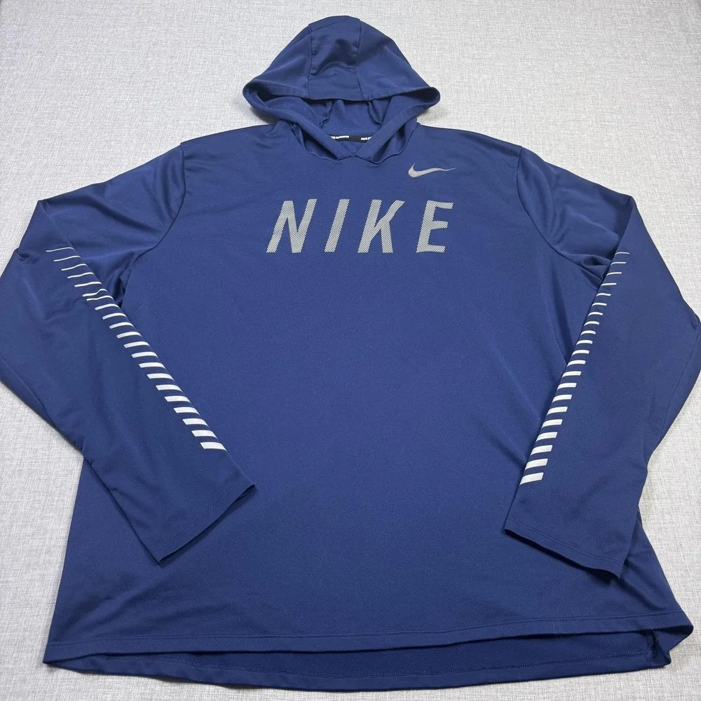 Nike Running Hoodie‎ Mens 2XL Blue Pullover Performance Graphic Long Sleeve